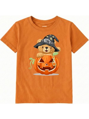 Colermi Pamuk Kumaş Çocuk Tişörtü – Halloween Bear Ayıcık Baskılı Çocuk T-Shirt