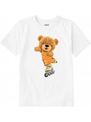 Colermi Pamuk Kumaş Çocuk Tişörtü – Skate Bear Ayıcık Baskılı Çocuk T-Shirt
