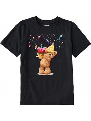 Colermi Pamuk Kumaş Çocuk Tişörtü – Party Bear Ayıcık Baskılı Çocuk T-Shirt