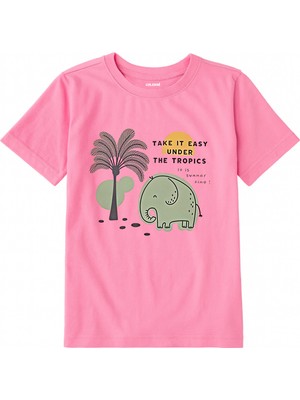 Colermi Pamuk Kumaş Çocuk Tişörtü – Tropikal Fil Baskılı Çocuk T-Shirt