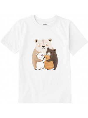 Colermi Pamuk Kumaş Çocuk Tişörtü – Sarılmayı Seven Ayı Ailesi Baskılı