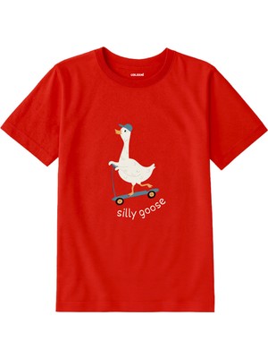 Colermi Pamuk Kumaş Çocuk Tişörtü – Scooter Süren Ördek Baskılı T-Shirt