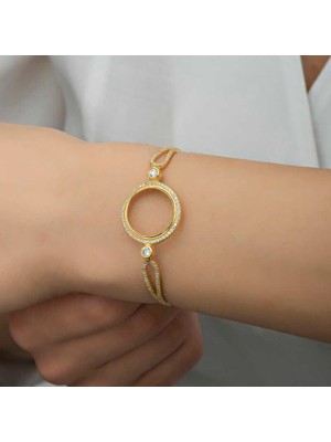 Aya Diamond Gümüş Çeyrek Takılabilen Altın Kaplama Kadın Bileklik