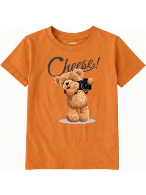 Colermi Pamuk Kumaş Çocuk Tişörtü – Cheese Bear Ayıcık Baskılı Çocuk T-Shirt