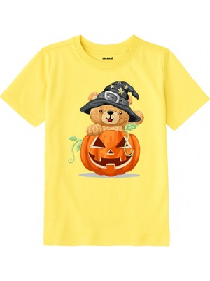 Colermi Pamuk Kumaş Çocuk Tişörtü – Halloween Bear Ayıcık Baskılı Çocuk T-Shirt