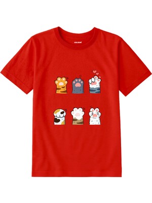 Colermi Pamuk Kumaş Çocuk Tişörtü – Kedi Patileri Baskılı