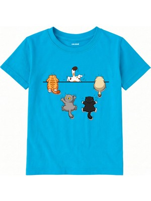 Colermi Pamuk Kumaş Çocuk Tişörtü – Komik Kedi Baskılı Çocuk T-Shirt
