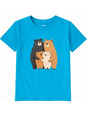 Colermi Pamuk Kumaş Çocuk Tişörtü – Bear Family Ayıcık Aile Baskılı Çocuk T-Shirt
