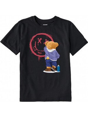 Colermi Pamuk Kumaş Çocuk Tişörtü – Graffiti Bear Ayıcık Baskılı Çocuk T-Shirt