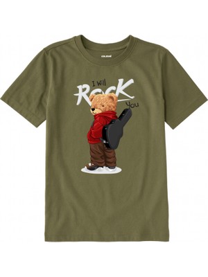 Colermi Pamuk Kumaş Çocuk Tişörtü – Rock Bear Ayıcık Baskılı Çocuk T-Shirt