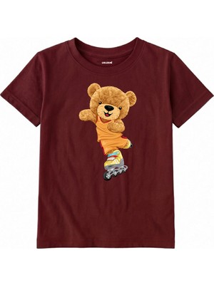 Colermi Pamuk Kumaş Çocuk Tişörtü – Skate Bear Ayıcık Baskılı Çocuk T-Shirt