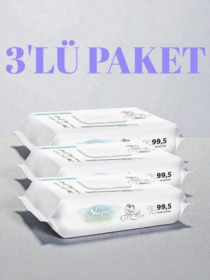 Sleepy Bio Natural Yenidoğan Islak Mendil 3’lü Paket | 3*40 ( 120 Yaprak ) | %99,5 Saf Su | Kapaklı | Organik Pamuk