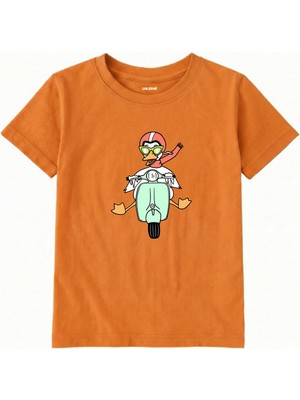 Colermi Pamuk Kumaş Çocuk Tişörtü – Motosikletli Ördek Baskılı Çocuk T-Shirt