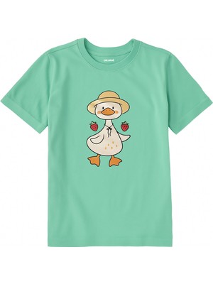 Colermi Pamuk Kumaş Çocuk Tişörtü – Çilekli Ördek Baskılı Çocuk T-Shirt