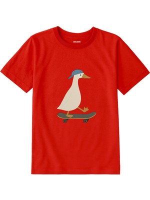 Colermi Pamuk Kumaş Çocuk Tişörtü – Kaykaycı Ördek Baskılı