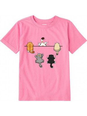Colermi Pamuk Kumaş Çocuk Tişörtü – Komik Kedi Baskılı Çocuk T-Shirt