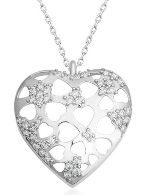 Aya Diamond Gümüş Bombeli Kalp Kadın Kolye