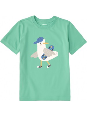 Colermi Pamuk Kumaş Çocuk Tişörtü – Skateboard Martı Baskılı Çocuk T-Shirt