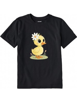 Colermi Pamuk Kumaş Çocuk Tişörtü – Daisy Duck Çiçekli Civciv Baskılı Çocuk T-Shirt
