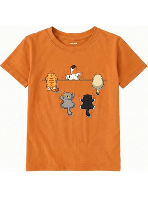 Colermi Pamuk Kumaş Çocuk Tişörtü – Komik Kedi Baskılı Çocuk T-Shirt