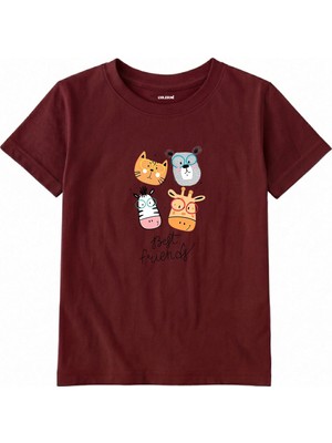 Colermi Pamuk Kumaş Çocuk Tişörtü – Best Friends Hayvan Baskılı Çocuk T-Shirt