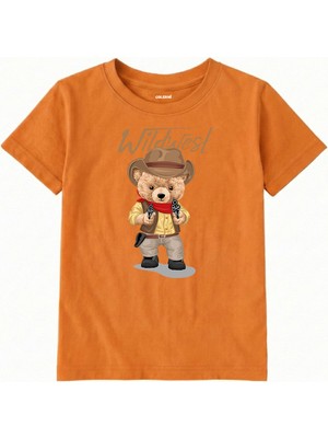 Colermi Pamuk Kumaş Çocuk Tişörtü – Wildwest Bear Ayıcık Baskılı Çocuk T-Shirt