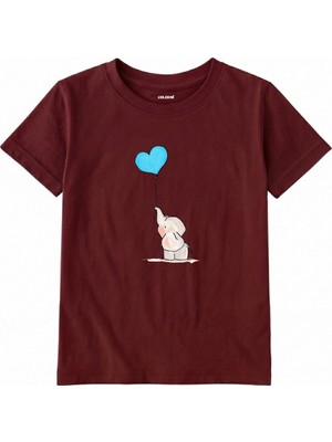 Colermi Pamuk Kumaş Çocuk Tişörtü – Kalpli Balonlu Fil Baskılı