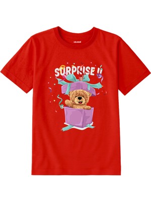 Colermi Pamuk Kumaş Çocuk Tişörtü – Surprise Bear Ayıcık Baskılı Çocuk T-Shirt