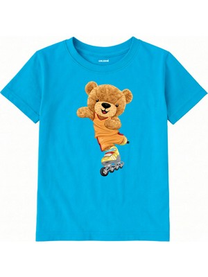 Colermi Pamuk Kumaş Çocuk Tişörtü – Skate Bear Ayıcık Baskılı Çocuk T-Shirt