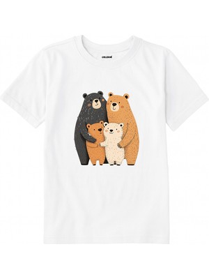 Colermi Pamuk Kumaş Çocuk Tişörtü – Bear Family Ayıcık Aile Baskılı Çocuk T-Shirt