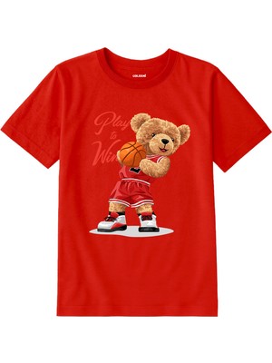 Colermi Pamuk Kumaş Çocuk Tişörtü – Play To Win Basket Bear Ayıcık Baskılı Çocuk T-Shirt