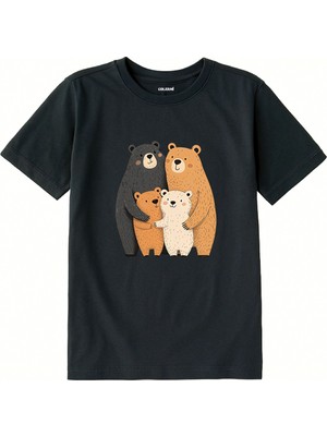 Colermi Pamuk Kumaş Çocuk Tişörtü – Bear Family Ayıcık Aile Baskılı Çocuk T-Shirt