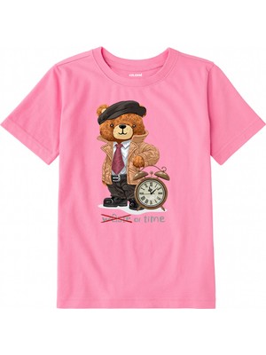 Colermi Pamuk Kumaş Çocuk Tişörtü – Time Bear Ayıcık Baskılı Çocuk T-Shirt