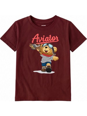 Colermi Pamuk Kumaş Çocuk Tişörtü – Aviator Bear Ayıcık Baskılı Çocuk T-Shirt