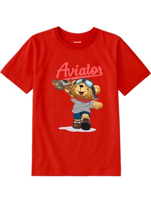 Colermi Pamuk Kumaş Çocuk Tişörtü – Aviator Bear Ayıcık Baskılı Çocuk T-Shirt