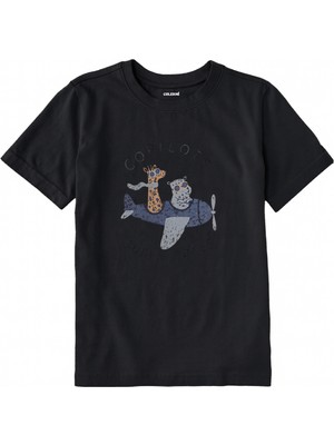 Colermi Çocuk Tişörtü – Uçak Yolculuğu Zürafa ve Su Aygırı Baskılı