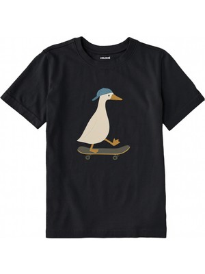 Colermi Pamuk Kumaş Çocuk Tişörtü – Kaykaycı Ördek Baskılı