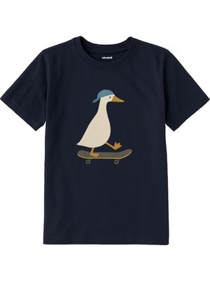 Colermi Pamuk Kumaş Çocuk Tişörtü – Kaykaycı Ördek Baskılı