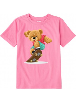 Colermi Pamuk Kumaş Çocuk Tişörtü – Skater Bear Ayıcık Baskılı Çocuk T-Shirt