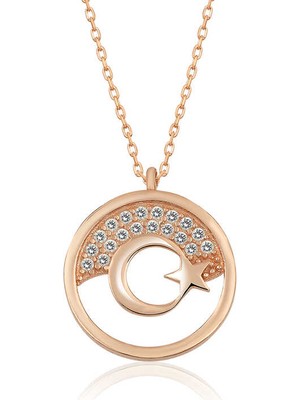 Aya Diamond Gümüş Rose Ay Yıldız Bayan Kolye