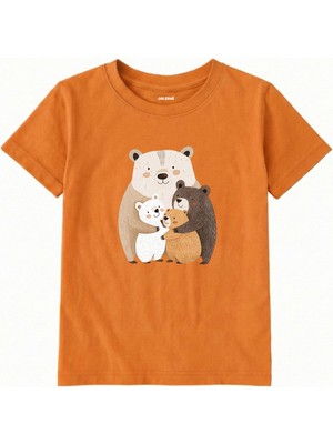 Colermi Pamuk Kumaş Çocuk Tişörtü – Sarılmayı Seven Ayı Ailesi Baskılı