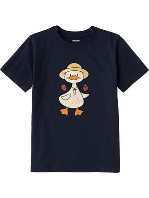 Colermi Pamuk Kumaş Çocuk Tişörtü – Çilekli Ördek Baskılı Çocuk T-Shirt