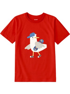 Colermi Pamuk Kumaş Çocuk Tişörtü – Skateboard Martı Baskılı Çocuk T-Shirt