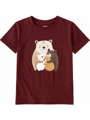 Colermi Pamuk Kumaş Çocuk Tişörtü – Sarılmayı Seven Ayı Ailesi Baskılı