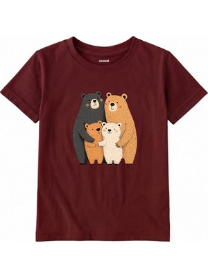 Colermi Pamuk Kumaş Çocuk Tişörtü – Bear Family Ayıcık Aile Baskılı Çocuk T-Shirt