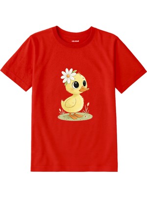 Colermi Pamuk Kumaş Çocuk Tişörtü – Daisy Duck Çiçekli Civciv Baskılı Çocuk T-Shirt