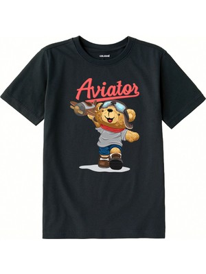 Colermi Pamuk Kumaş Çocuk Tişörtü – Aviator Bear Ayıcık Baskılı Çocuk T-Shirt