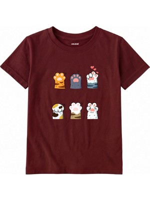 Colermi Pamuk Kumaş Çocuk Tişörtü – Kedi Patileri Baskılı