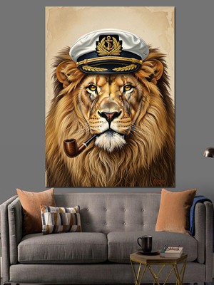 Tablomega Pipo Içen Aslan Kral Dekoratif Kanvas - Mdf Ahşap Tablo