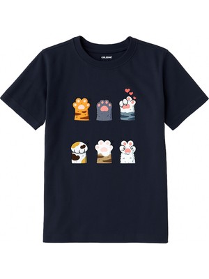 Colermi Pamuk Kumaş Çocuk Tişörtü – Kedi Patileri Baskılı